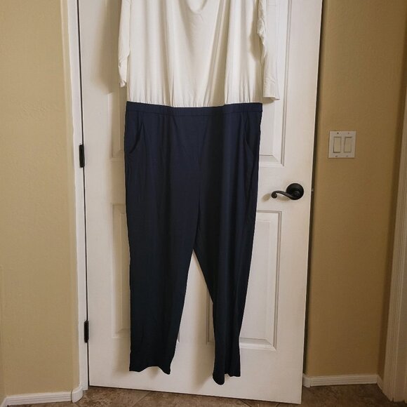 NWOT Brittany Humble Off-Shoulder Jumpsuit White & Navy Size 3X - Picture 3 of 13